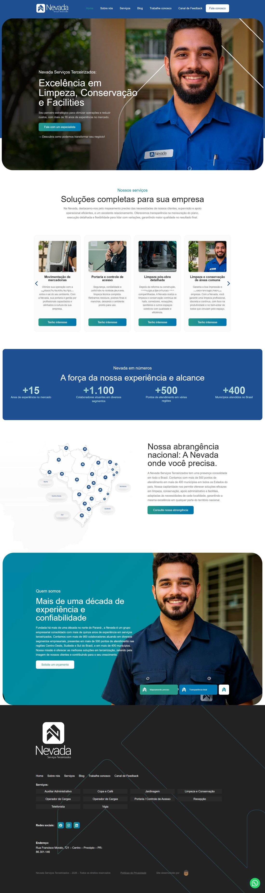 Site institucional Nevada Serviços Terceirizados